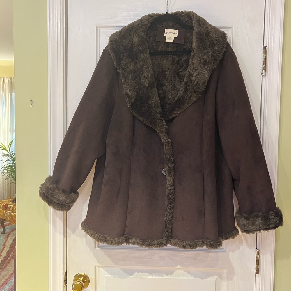 Boho Plus Size Faux Suede Shearling Jacket 3X